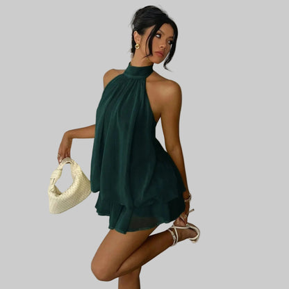 Solid-color Sleeveless Waist-cinching